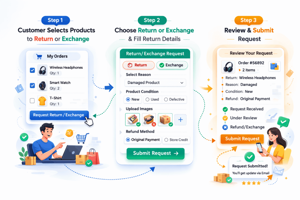WooCommerce Return Plugin workflow in 3 easy steps